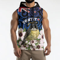 Tomtit New Zealand Personalised Sleeveless Hoodie Miromiro Manuka Flower Maori Pattern