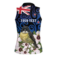 Tomtit New Zealand Personalised Women Sleeveless Polo Shirt Miromiro Manuka Flower Maori Pattern LT22 - Polynesian Pride