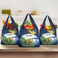 Kakapo New Zealand Personalised Grocery Bag Kowhai Flower Silver Fern Maori Pattern LT22 3-pack One Size Blue - Polynesian Pride