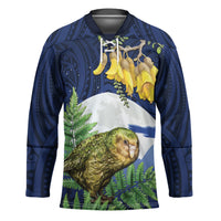 Kakapo New Zealand Personalised Hockey Jersey Kowhai Flower Silver Fern Maori Pattern LT22 Unisex Blue - Polynesian Pride