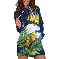 Kakapo New Zealand Personalised Hoodie Dress Kowhai Flower Silver Fern Maori Pattern LT22 Blue - Polynesian Pride
