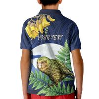 Kakapo New Zealand Personalised Kid Polo Shirt Kowhai Flower Silver Fern Maori Pattern LT22 - Polynesian Pride