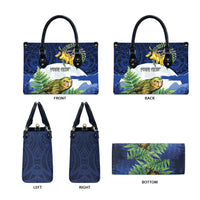 Kakapo New Zealand Personalised Leather Bag Kowhai Flower Silver Fern Maori Pattern