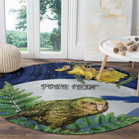 Kakapo New Zealand Personalised Round Carpet Kowhai Flower Silver Fern Maori Pattern