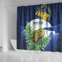 Kakapo New Zealand Personalised Shower Curtain Kowhai Flower Silver Fern Maori Pattern