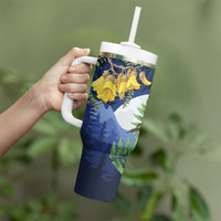 Kakapo New Zealand Personalised Tumbler With Handle Kowhai Flower Silver Fern Maori Pattern LT22 - Polynesian Pride