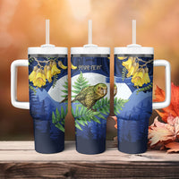 Kakapo New Zealand Personalised Tumbler With Handle Kowhai Flower Silver Fern Maori Pattern LT22 - Polynesian Pride