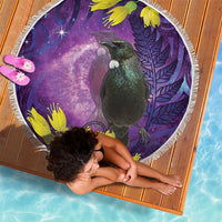 New Zealand Tui Bird Matariki Beach Blanket Kowhai Flower Silver Fern Galaxy Maori Pattern