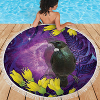 New Zealand Tui Bird Matariki Beach Blanket Kowhai Flower Silver Fern Galaxy Maori Pattern