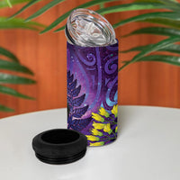 New Zealand Tui Bird Matariki 4 in 1 Can Cooler Tumbler Kowhai Flower Silver Fern Galaxy Maori Pattern LT22 - Polynesian Pride