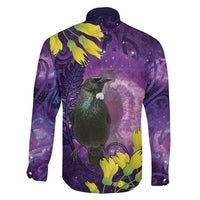 New Zealand Tui Bird Matariki Family Matching Long Sleeve Bodycon Dress and Hawaiian Shirt Kowhai Flower Silver Fern Galaxy Maori Pattern LT22 - Polynesian Pride