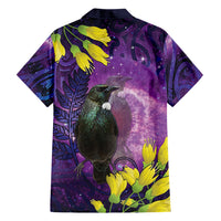 New Zealand Tui Bird Matariki Family Matching Off Shoulder Maxi Dress and Hawaiian Shirt Kowhai Flower Silver Fern Galaxy Maori Pattern LT22 - Polynesian Pride