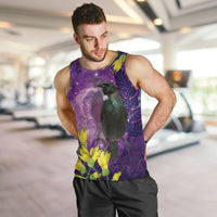New Zealand Tui Bird Matariki Men Tank Top Kowhai Flower Silver Fern Galaxy Maori Pattern LT22 Purple - Polynesian Pride