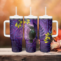 New Zealand Tui Bird Matariki Tumbler With Handle Kowhai Flower Silver Fern Galaxy Maori Pattern LT22 - Polynesian Pride