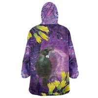 New Zealand Tui Bird Matariki Wearable Blanket Hoodie Kowhai Flower Silver Fern Galaxy Maori Pattern LT22 - Polynesian Pride