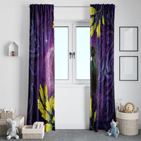 New Zealand Tui Bird Matariki Window Curtain Kowhai Flower Silver Fern Galaxy Maori Pattern LT22 - Polynesian Pride