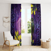 New Zealand Tui Bird Matariki Window Curtain Kowhai Flower Silver Fern Galaxy Maori Pattern LT22 - Polynesian Pride