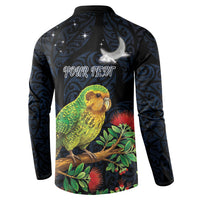 New Zealand Kakapo Matariki Personalised Button Sweatshirt Pohutukawa Flower Galaxy Maori Pattern