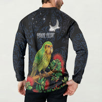 New Zealand Kakapo Matariki Personalised Button Sweatshirt Pohutukawa Flower Galaxy Maori Pattern