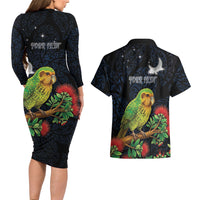 New Zealand Kakapo Matariki Personalised Couples Matching Long Sleeve Bodycon Dress and Hawaiian Shirt Pohutukawa Flower Galaxy Maori Pattern LT22 - Polynesian Pride