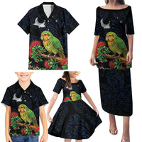 New Zealand Kakapo Matariki Personalised Family Matching Puletasi and Hawaiian Shirt Pohutukawa Flower Galaxy Maori Pattern LT22 - Polynesian Pride