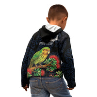 New Zealand Kakapo Matariki Personalised Kid Hoodie Pohutukawa Flower Galaxy Maori Pattern LT22 - Polynesian Pride