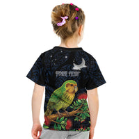 New Zealand Kakapo Matariki Personalised Kid T Shirt Pohutukawa Flower Galaxy Maori Pattern LT22 - Polynesian Pride