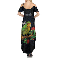 New Zealand Kakapo Matariki Personalised Summer Maxi Dress Pohutukawa Flower Galaxy Maori Pattern LT22 - Polynesian Pride