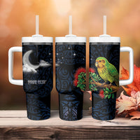 New Zealand Kakapo Matariki Personalised Tumbler With Handle Pohutukawa Flower Galaxy Maori Pattern
