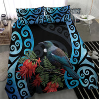 Tui Bird Kakabeak New Zealand Bedding Set Clianthus Galaxy Maori Koru Pattern