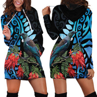 Tui Bird Kakabeak New Zealand Hoodie Dress Clianthus Galaxy Maori Koru Pattern LT22 - Polynesian Pride