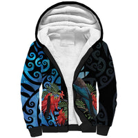 Tui Bird Kakabeak New Zealand Sherpa Hoodie Clianthus Galaxy Maori Koru Pattern LT22 Unisex Blue - Polynesian Pride