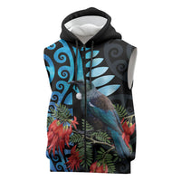 Tui Bird Kakabeak New Zealand Sleeveless Zip Hoodie Clianthus Galaxy Maori Koru Pattern LT22 Blue - Polynesian Pride