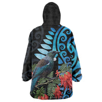 Tui Bird Kakabeak New Zealand Wearable Blanket Hoodie Clianthus Galaxy Maori Koru Pattern LT22 - Polynesian Pride