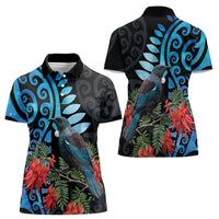 Tui Bird Kakabeak New Zealand Women Polo Shirt Clianthus Galaxy Maori Koru Pattern LT22 - Polynesian Pride