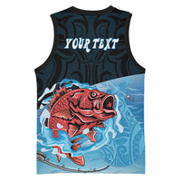 Personalised Snapper Fishing New Zealand Basketball Jersey Tamure Fish Hook Maori Pattern