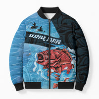 Personalised Snapper Fishing New Zealand Bomber Puffer Jacket Tamure Fish Hook Maori Pattern
