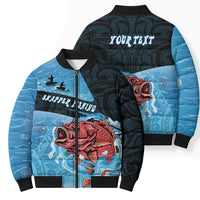 Personalised Snapper Fishing New Zealand Bomber Puffer Jacket Tamure Fish Hook Maori Pattern