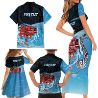 Personalised Snapper Fishing New Zealand Family Matching Short Sleeve Bodycon Dress and Hawaiian Shirt Tamure Fish Hook Maori Pattern LT22 - Polynesian Pride