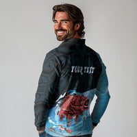 Personalised Snapper Fishing New Zealand Long Sleeve Polo Shirt Tamure Fish Hook Maori Pattern