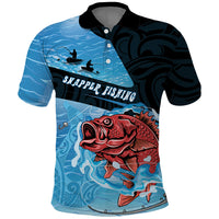 Personalised Snapper Fishing New Zealand Polo Shirt Tamure Fish Hook Maori Pattern