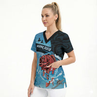 Personalised Snapper Fishing New Zealand Scrub Top Tamure Fish Hook Maori Pattern
