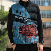 Personalised Snapper Fishing New Zealand Sleeveless Puffer Jacket Tamure Fish Hook Maori Pattern