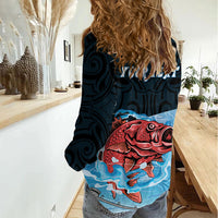 Personalised Snapper Fishing New Zealand Women Casual Shirt Tamure Fish Hook Maori Pattern LT22 - Polynesian Pride