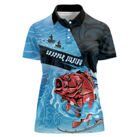 Personalised Snapper Fishing New Zealand Women Polo Shirt Tamure Fish Hook Maori Pattern LT22 Female Blue - Polynesian Pride