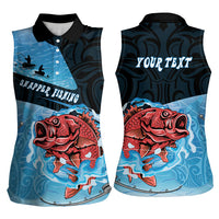 Personalised Snapper Fishing New Zealand Women Sleeveless Polo Shirt Tamure Fish Hook Maori Pattern LT22 - Polynesian Pride