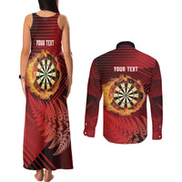 Personalised Darts New Zealand Couples Matching Tank Maxi Dress and Long Sleeve Button Shirt Silver Fern Red Color LT22 - Polynesian Pride