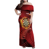 Personalised Darts New Zealand Family Matching Off Shoulder Maxi Dress and Hawaiian Shirt Silver Fern Red Color LT22 Mom's Dress Red - Polynesian Pride