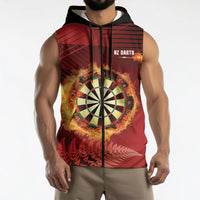 Personalised Darts New Zealand Sleeveless Zip Hoodie Silver Fern Red Color LT22 - Polynesian Pride
