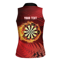 Personalised Darts New Zealand Women Sleeveless Polo Shirt Silver Fern Red Color LT22 - Polynesian Pride